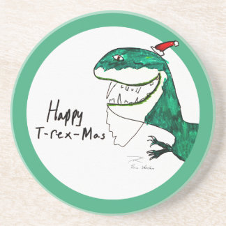 T-Rex-Mas Christmas Round Coaster