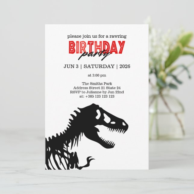 T-Rex Minimalistic Birthday Party Invitation  (Standing Front)