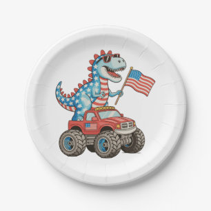 T Rex Monster Truck Dinosaur 250th Anniversary Paper Plates
