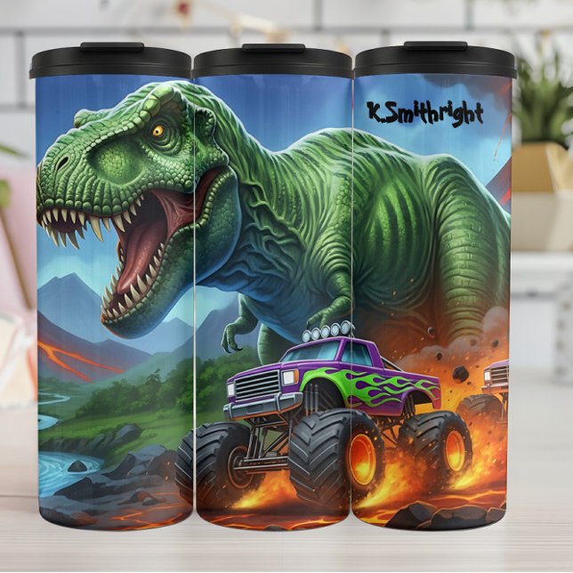 T-Rex Monster Truck Fiery Chase Thermal Tumbler (Creator Uploaded)