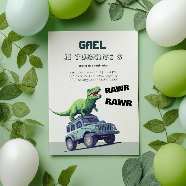 T-Rex Monster Truck Rawr Dinosaur Kids Birthday Invitation (Creator Uploaded)