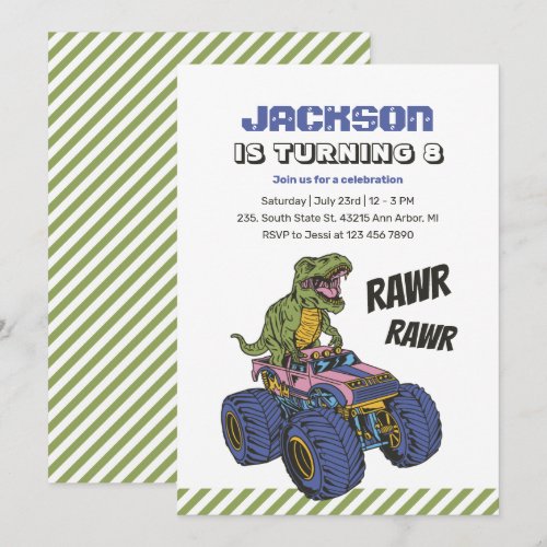 T-Rex Monster Truck Rawr Dinosaur Kids Birthday