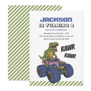 T-Rex Monster Truck Rawr Dinosaur Kids Birthday Invitation