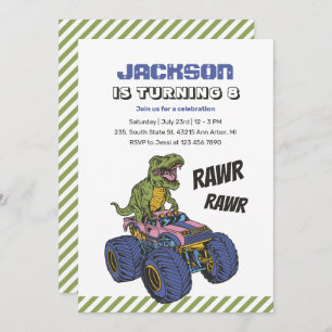 T-Rex Monster Truck Rawr Dinosaur Kids Birthday Invitation
