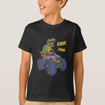 T-rex Monster Truck Rawr Dinosaur Kids Birthday T-shirt by raindwops at Zazzle