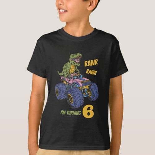 T_Rex Monster Truck Rawr Dinosaur Kids Birthday T_Shirt