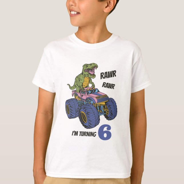 T-Rex Monster Truck Roar Dinosaur Kids Birthday T-Shirt (Front)