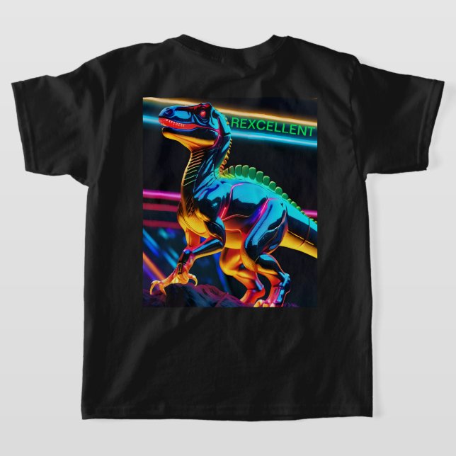 T-Rex Neon Dinosaur Kids' Basic T-Shirt (Laydown Back)