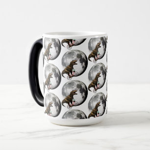 T-Rex on a Bicycle with Roses Circling the Moon Color Morph Mug