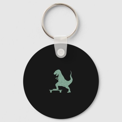 T-rex On A Skateboard Grunge Dinosaur Skateboardin Keychain