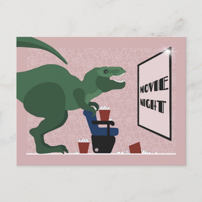 T Rex on Movie Night Postcard (Front)