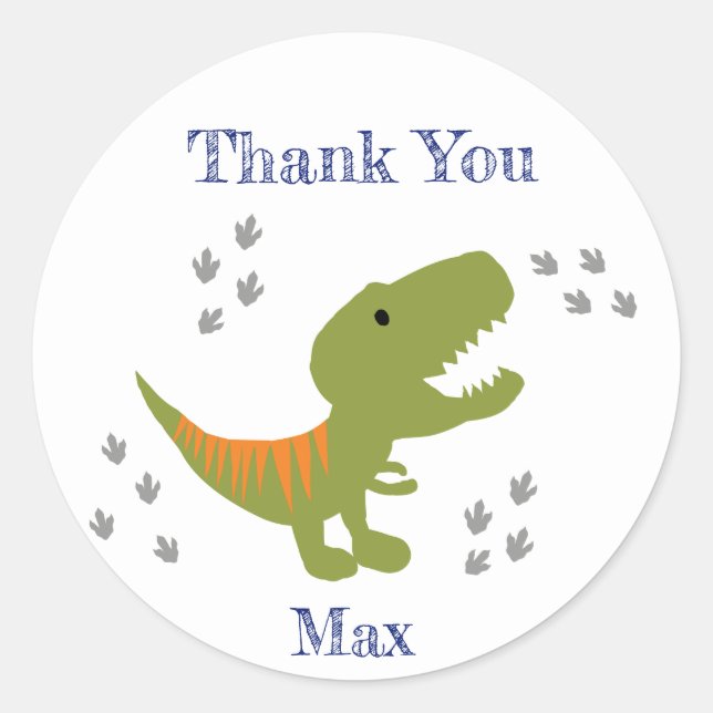 T-rex Party Thank You Classic Round Sticker (Front)