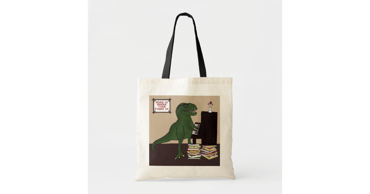 Fun Green T-Rex Dinosaur Playing Piano Tote Bag for Sale by naturesfancy