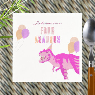 T-Rex Pink Cute Any Age Dinosaur Birthday Party Napkins