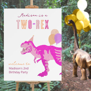 T-Rex Pink Cute Two-Rex Dinosaur Welcome Sign