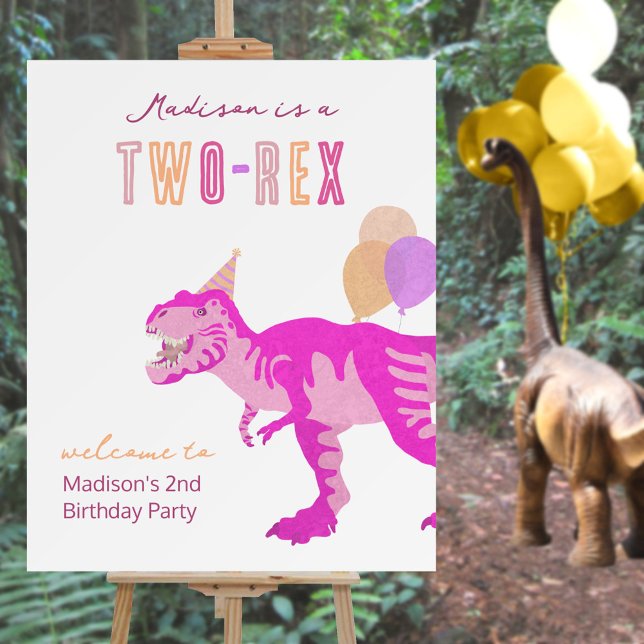 T-Rex Pink Cute Two-Rex Dinosaur Welcome Sign (Easy to personalize)