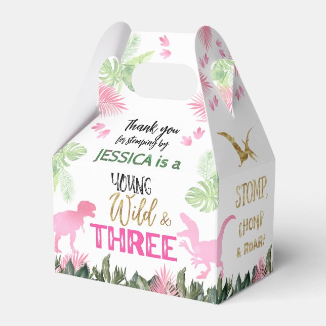 T-Rex Pink Dinosaur Girl Dino  Favor Boxes (Front Side)