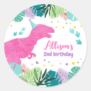 T-Rex Pink Dinosaur Girl Dino Prehistoric Birthday Classic Round Sticker