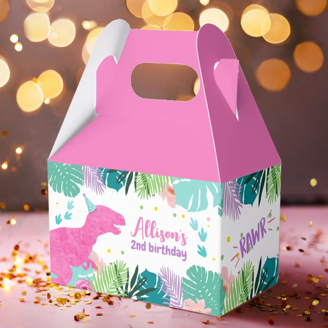 T-Rex Pink Dinosaur Girl Dino Prehistoric Birthday Favor Boxes (Creator Uploaded)