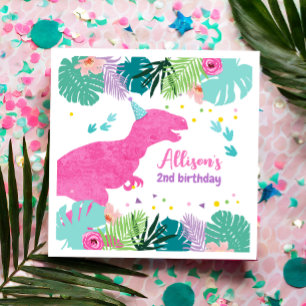 T-Rex Pink Dinosaur Girl Dino Prehistoric Birthday Napkins