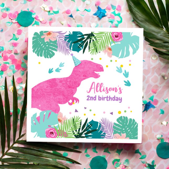 T-Rex Pink Dinosaur Girl Dino Prehistoric Birthday Napkins (Creator Uploaded)