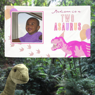 T-Rex Pink Photo Any Age Dinosaur Kids Party Banner