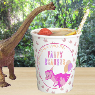 T-Rex Pink Prehistoric Dinosaur Birthday Party Paper Cups