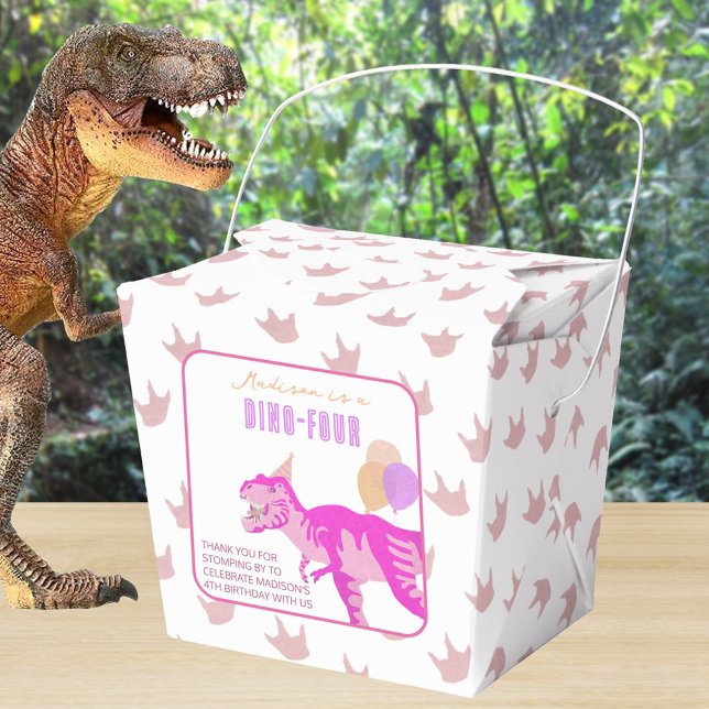 T-Rex Pink Thank You Birthday Dino Party Favor Boxes (Custom favor boxes are a cute way to say thank you to your party guests)