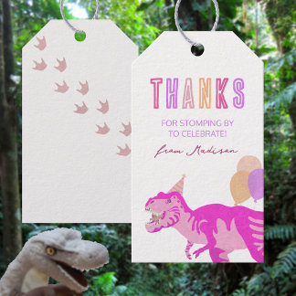 T-Rex Pink Thanks Dinosaur Birthday Favor Tag