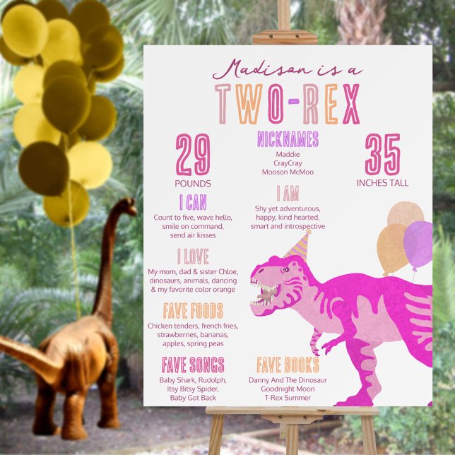 T-Rex Pink Two-Rex Milestone Year Board (Capture milestones with this cute pink dinosaur Two-Rex milestone year board)