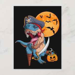 T-Rex Pirate Trick Arrr Treat Halloween Dinosaur Postcard