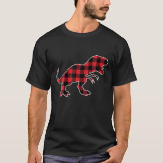 T Rex Plaid Red Buffalo Dinosaur Christmas Pajama T-Shirt