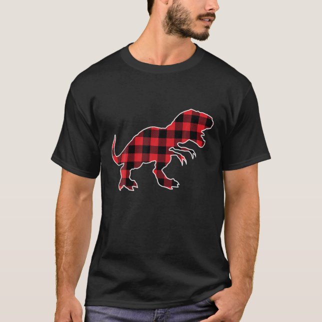 T Rex Plaid Red Buffalo Dinosaur Christmas Pajama T-Shirt (Front)