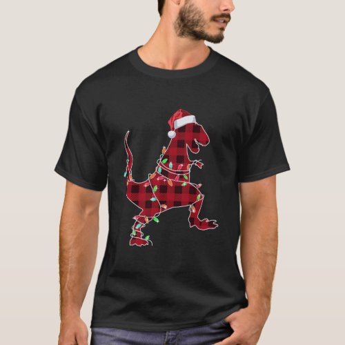 T Rex Plaid Red Buffalo Dinosaur Christmas Pajamas T_Shirt