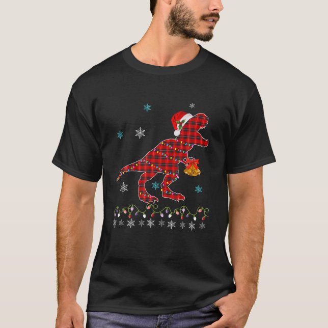 T Rex Plaid Red Buffalo Dinosaur Christmas Pajamas T-Shirt (Front)