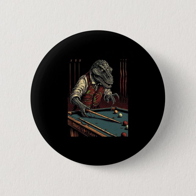T Rex Playing Billiards Dinosaur Billiard Player D Button (Front)