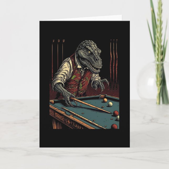 T Rex Playing Billiards Dinosaur Billiard Player D Card (Front)