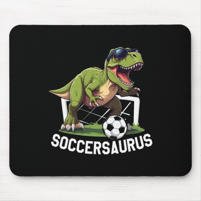 T-rex Playing Soccer Footll Dinosaur Soccer Player Mouse Pad (Front)