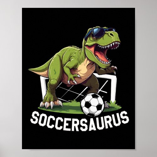 T-rex Playing Soccer Footll Dinosaur Soccer Player Poster