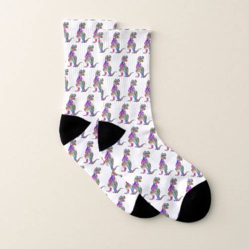 T rex Psychedelic Dinosaur pattern Socks