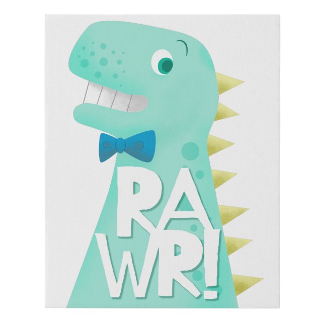 T-Rex RAWR Dinosaur Nursery Kids Room Faux Canvas Print (Front)