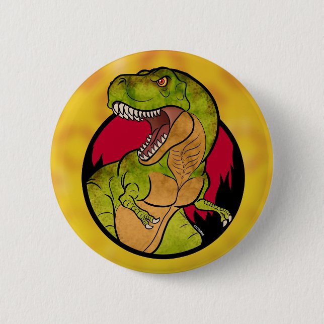 T-Rex red background Pinback Button (Front)