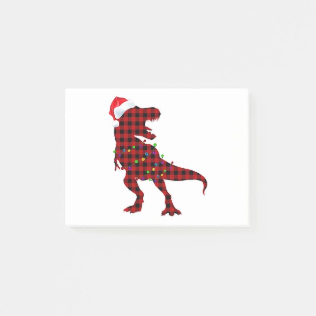 T Rex Red Plaid Buffalo Dinosaur Christmas Pajamas Post-it Notes (Front)