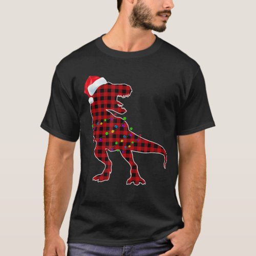 T Rex Red Plaid Buffalo Dinosaur Christmas Pajamas T_Shirt