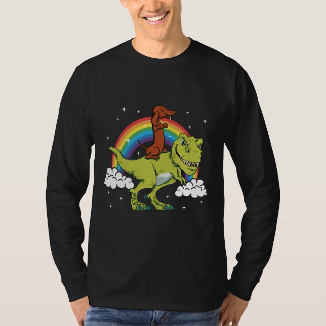 T Rex Riding Dachshund Dog Amp Present T-Shirt (Front)
