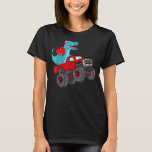 T Rex Riding Monster Truck Valentines Day Dinosaur T-Shirt