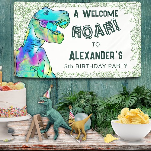 T_Rex Roar Dinosaur 5th Birthday Party Welcome Banner