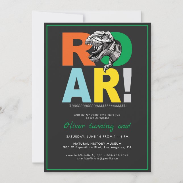 T-Rex Roar | Dinosaur Birthday Party Invitation (Front)