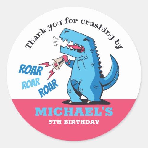 T_Rex Roar Dinosaur Kids Birthday Party Classic Round Sticker