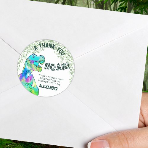 T_Rex Roar Dinosaur Party Thank You Classic Round Sticker